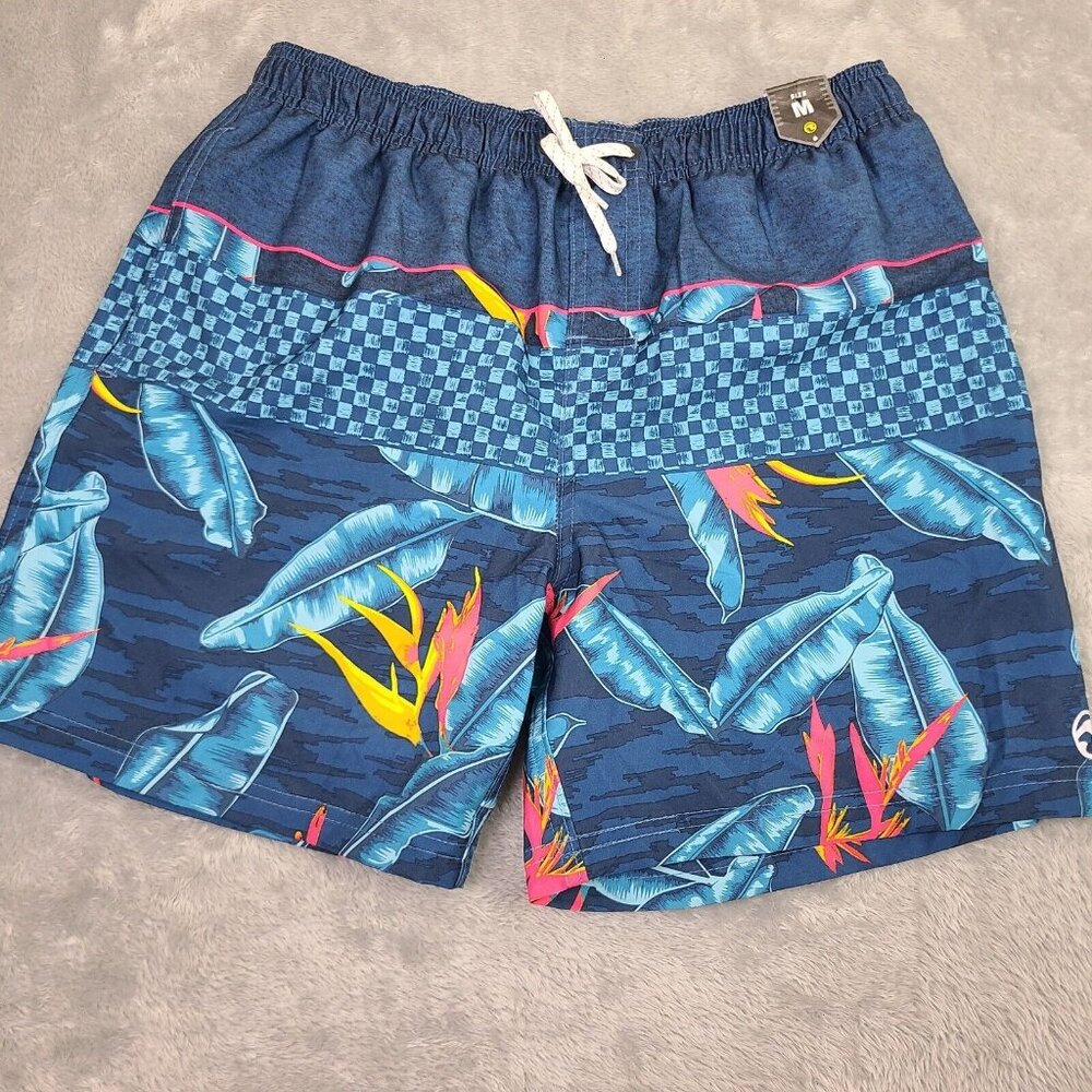 Ocean Current Board Shorts Men’s ‎ Blue Pink Gray Lined Hawaiian Cargo Size Med